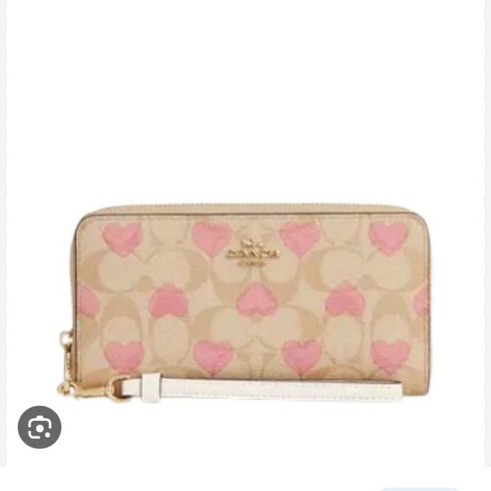 Coach Long Zip Around Wallet in Signature Canvas with Heart Print